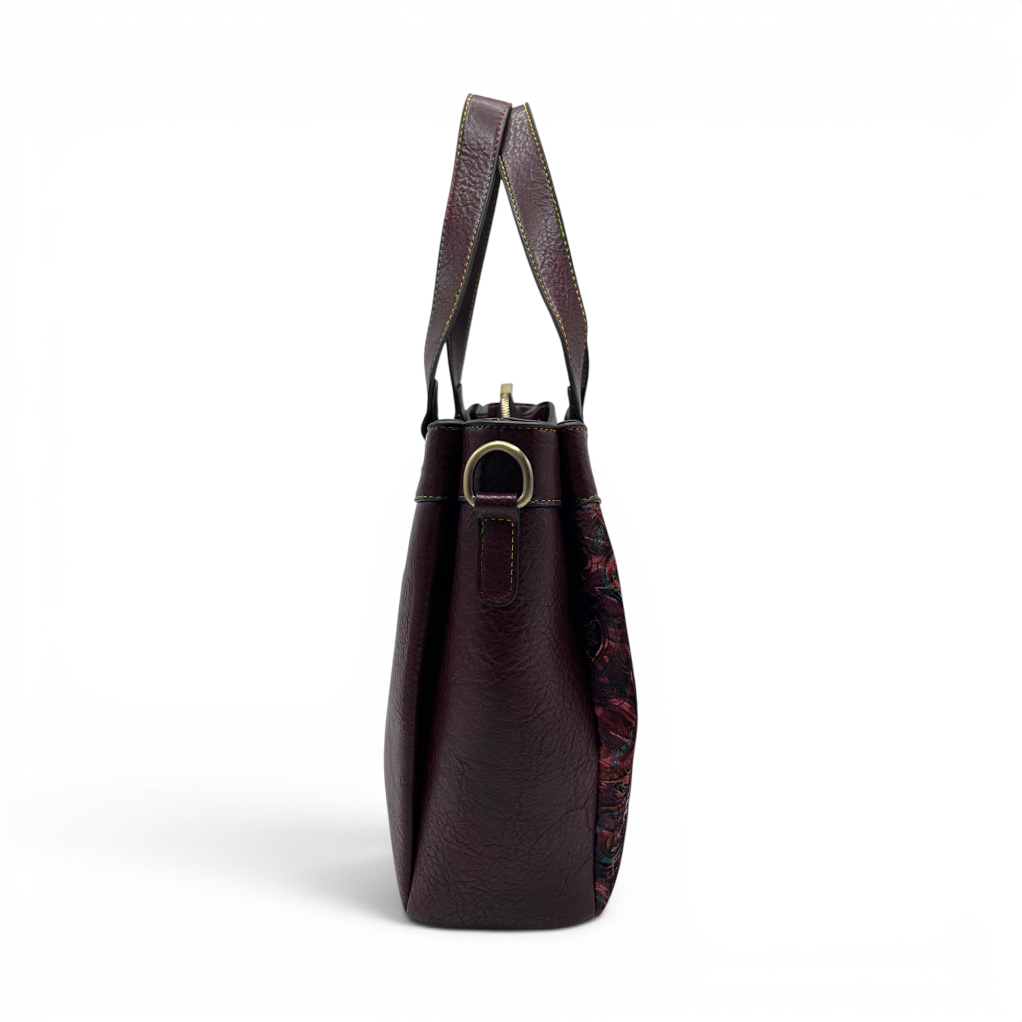 Geantă damă Laura Vita AUREA 06 Wine – imprimeu ornamental multicolor, geantă de umăr și crossbody, 30 × 25 × 10 cm