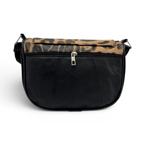 Geantă damă mini neagră cu clapetă animal print leopard, piele naturală.