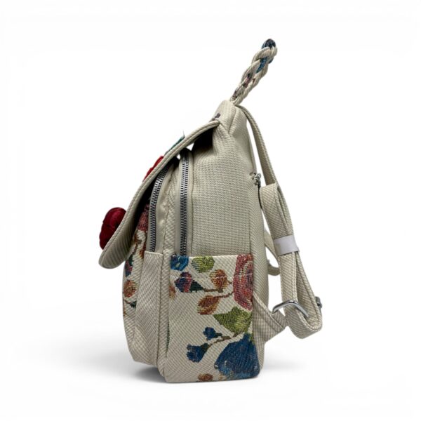 Rucsac damă cu design floral artistic și stil casual, culoare bej.
