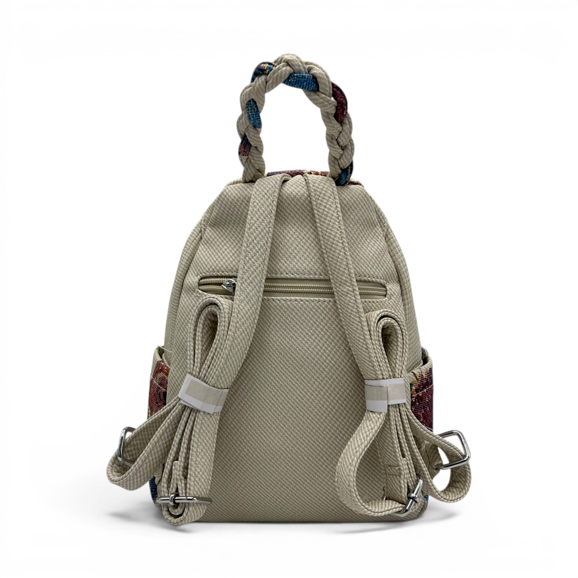 Rucsac damă elegant cu design floral și stil casual, culoare bej.