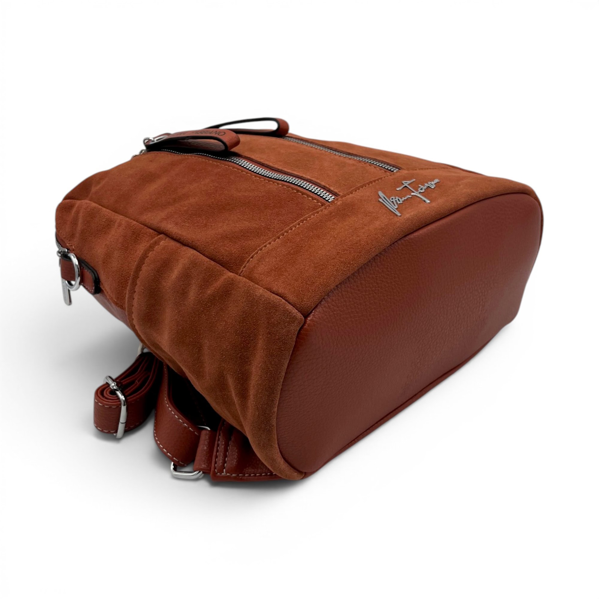 Rucsac damă Velina Fabbiano VF8246 din piele naturală și PU, culoare cărămiziu.