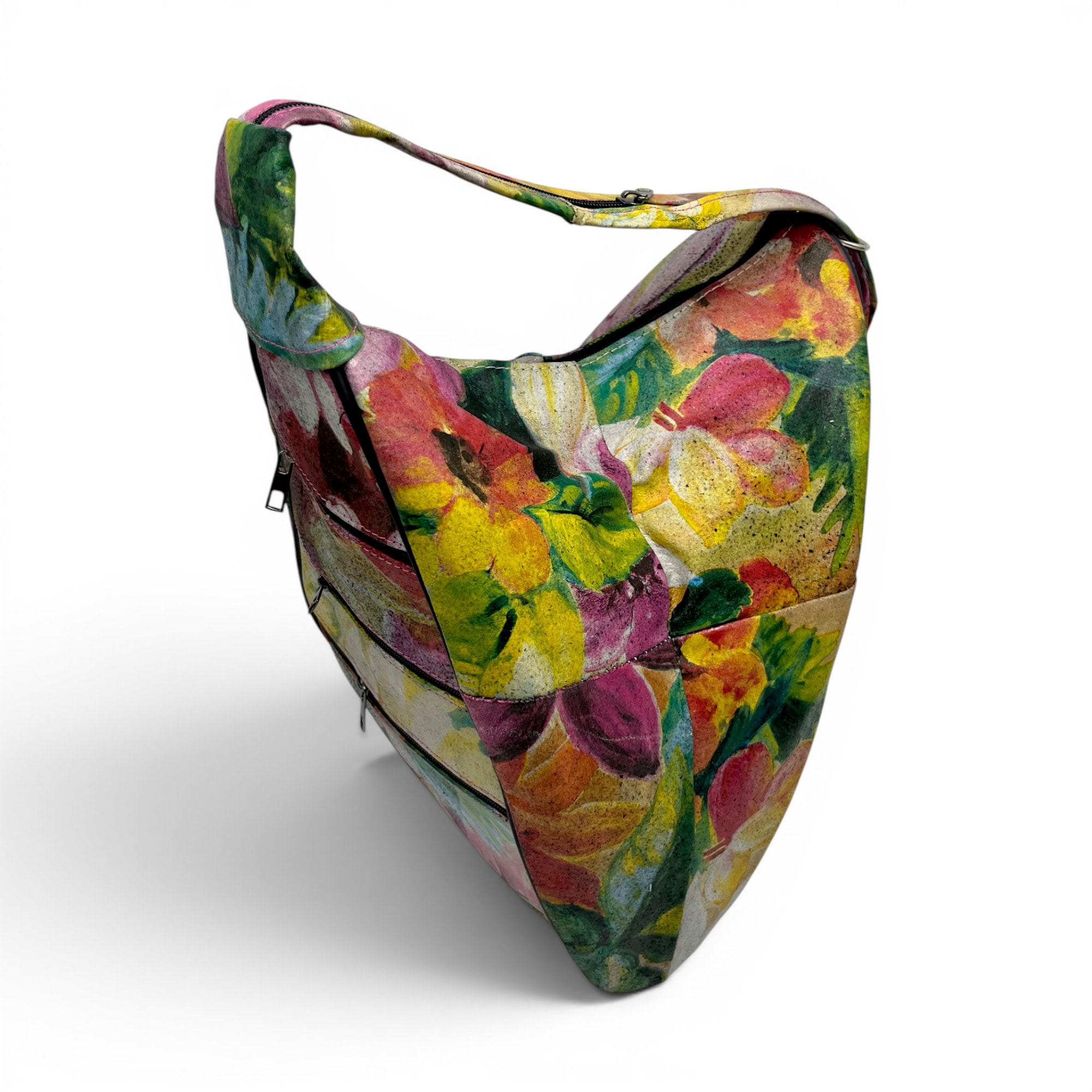 Rucsac damă unicat Amelia Unique R50-161 – piele naturală, imprimeu floral multicolor