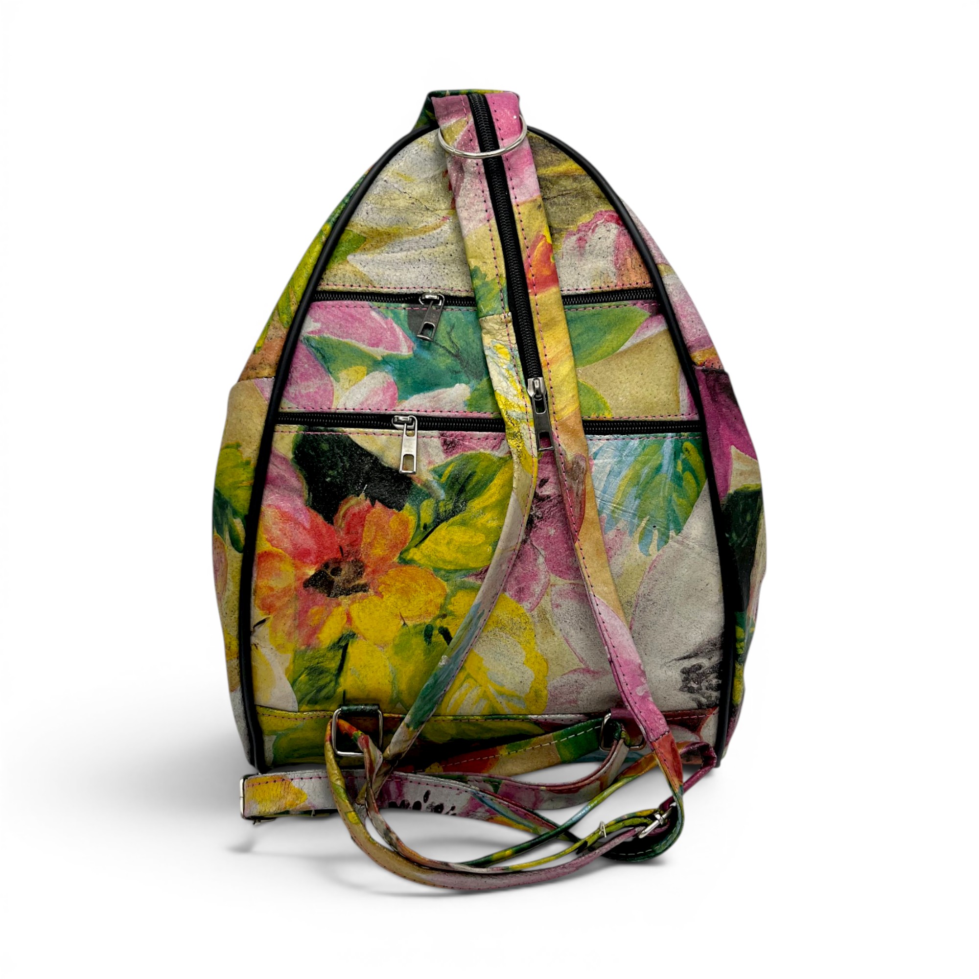 Rucsac damă unicat Amelia Unique R50-161 – piele naturală, imprimeu floral multicolor