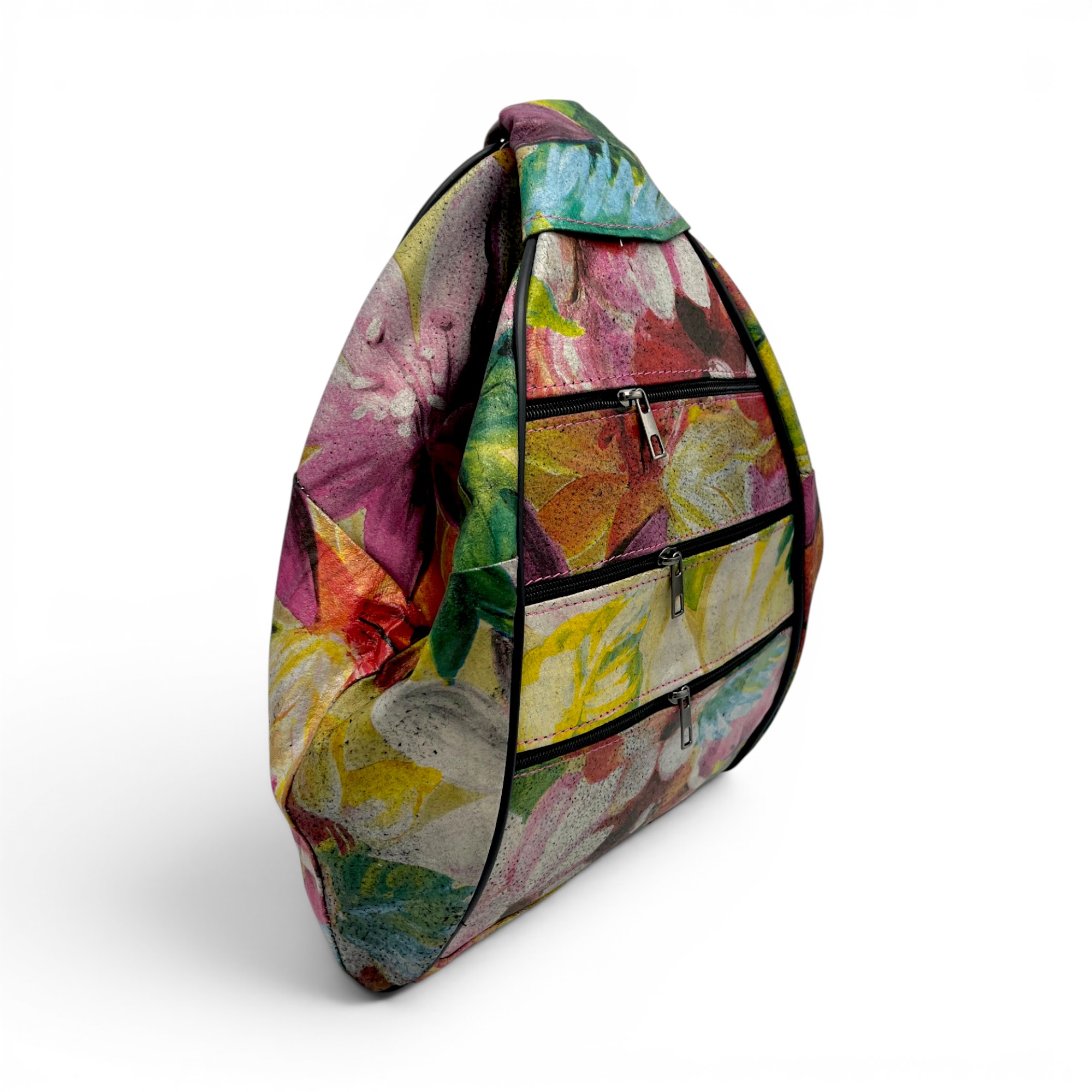 Rucsac damă unicat Amelia Unique R50-161 – piele naturală, imprimeu floral multicolor