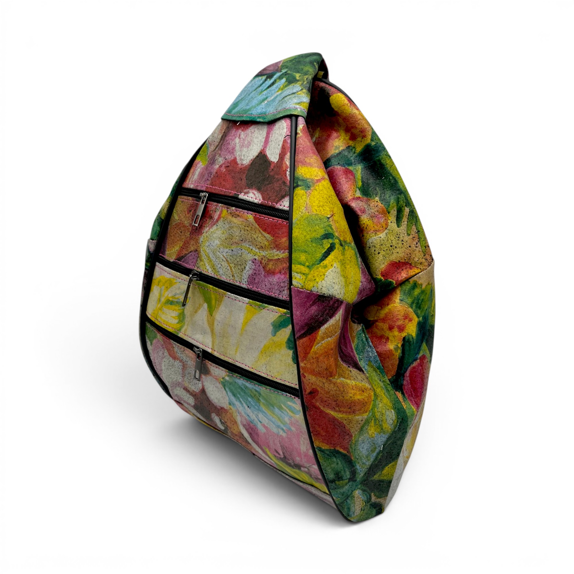 Rucsac damă unicat Amelia Unique R50-161 – piele naturală, imprimeu floral multicolor