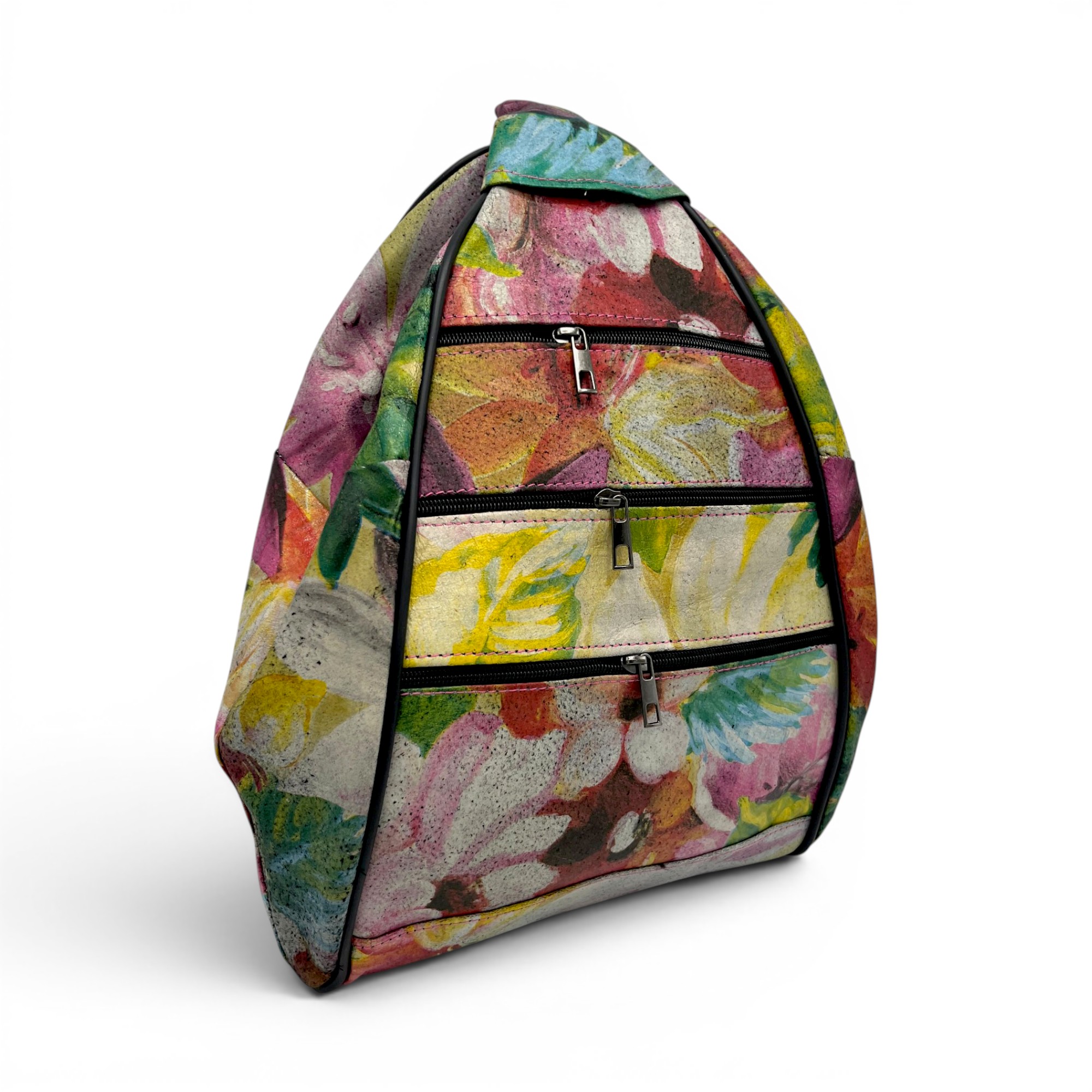 Rucsac damă unicat Amelia Unique R50-161 – piele naturală, imprimeu floral multicolor