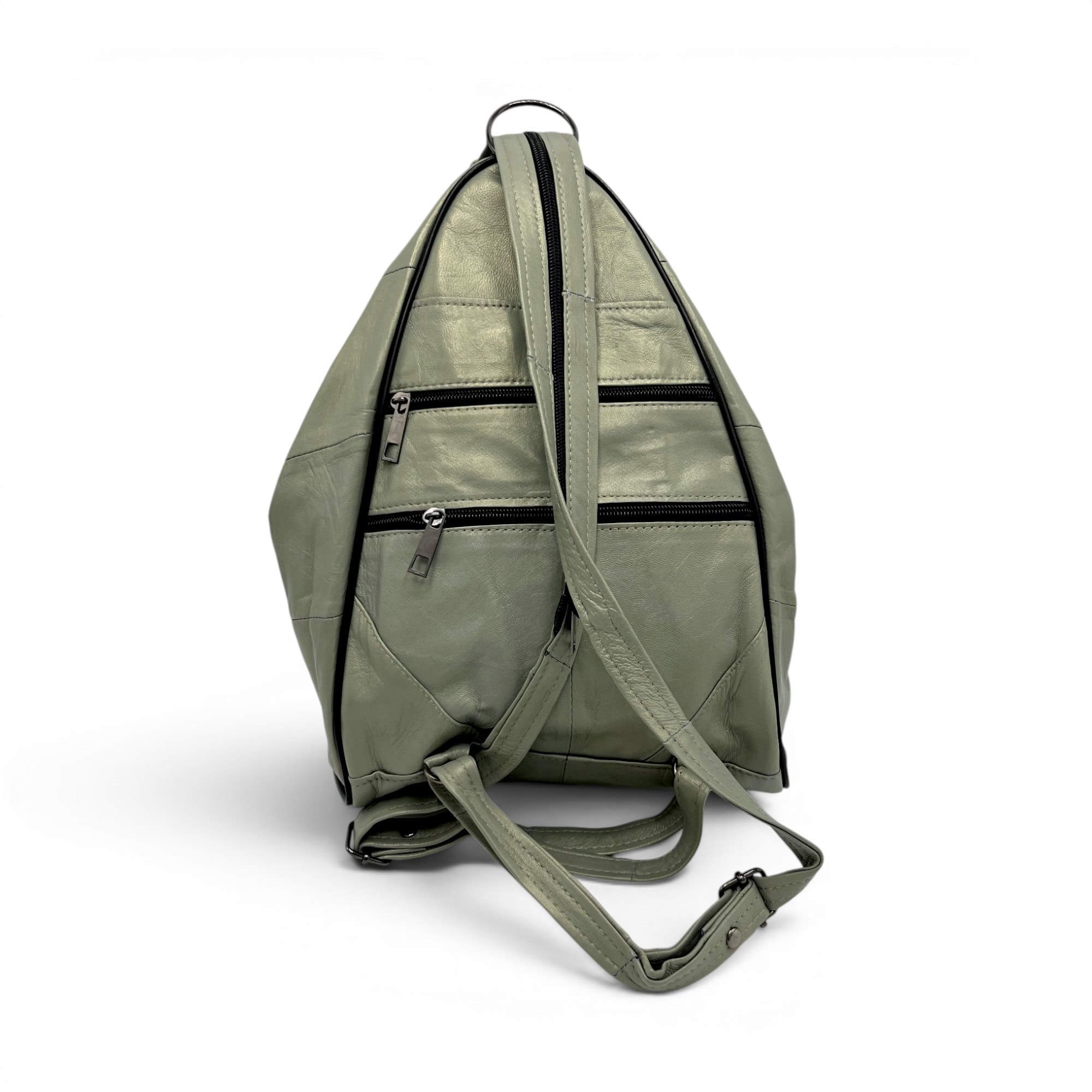 Rucsac damă unicat Amelia Unique R50-162 – piele naturală verde salvie metalizat