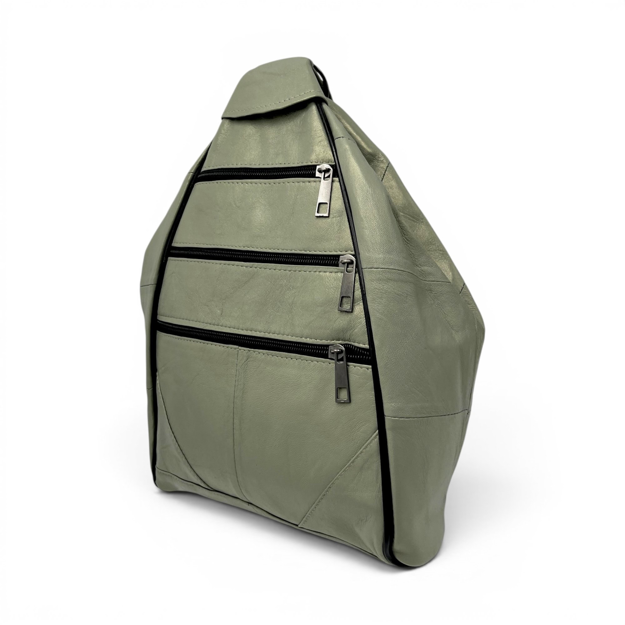 Rucsac damă unicat Amelia Unique R50-162 – piele naturală verde salvie metalizat