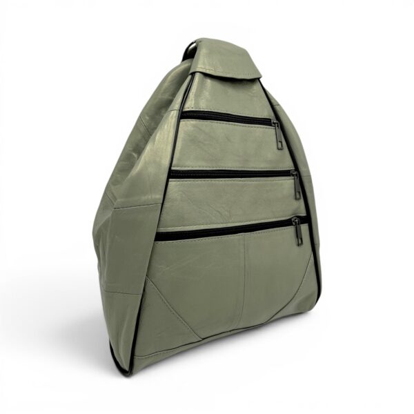 Rucsac damă unicat Amelia Unique R50-162 – piele naturală verde salvie metalizat