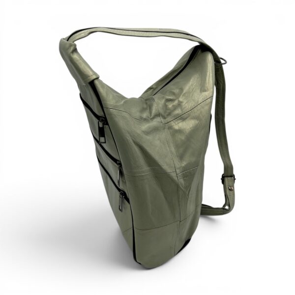 Rucsac damă unicat Amelia Unique R50-162 – piele naturală verde salvie metalizat