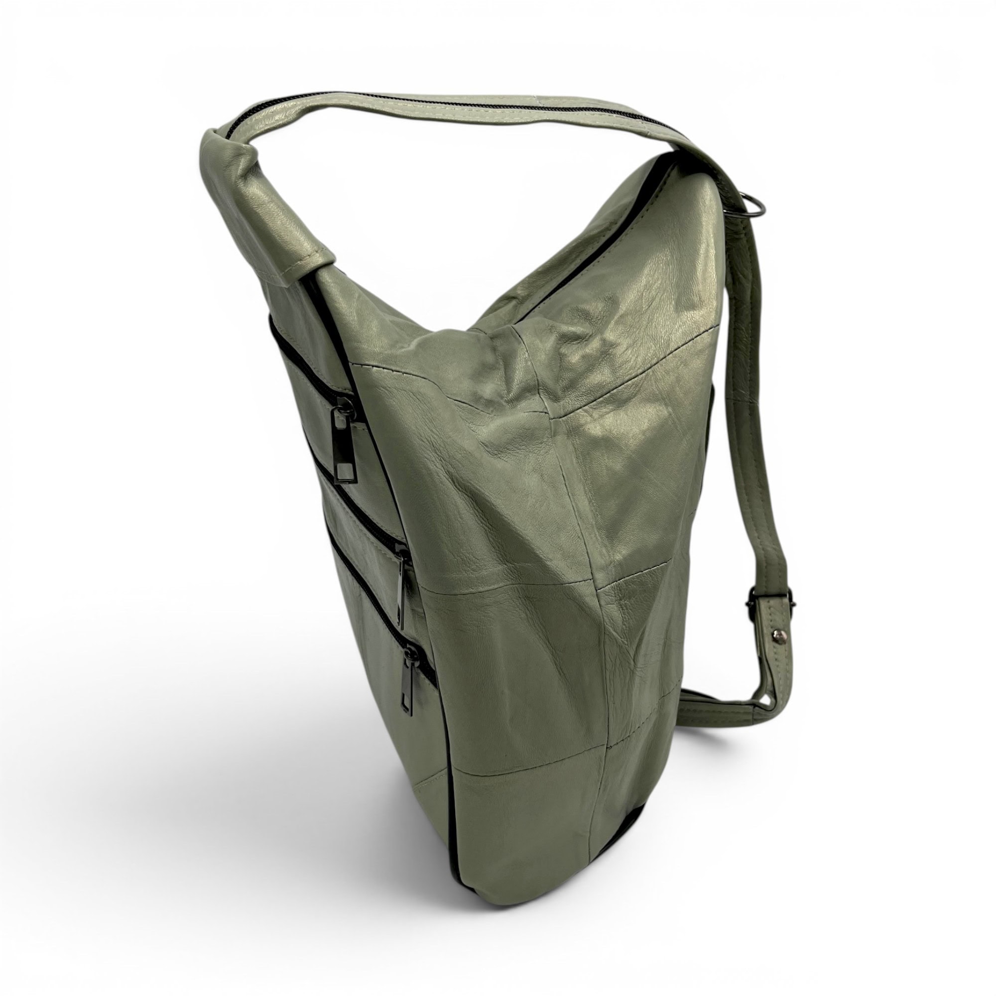 Rucsac damă unicat Amelia Unique R50-162 – piele naturală verde salvie metalizat