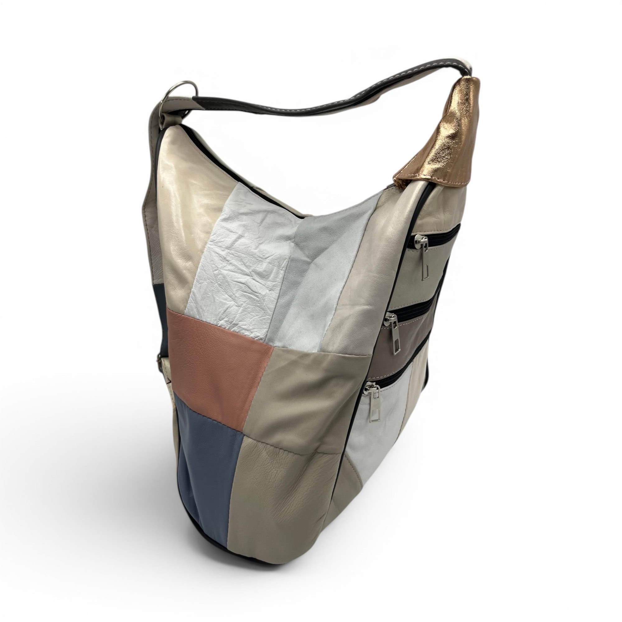 Rucsac damă unicat Amelia Unique R50-163 - piele naturală, patchwork multicolor elegant