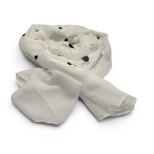 Eșarfă damă Soft Petals S161-5 – alb ivoire cu flori brodate, bumbac și vâscoză, 180 × 70 cm, cutie cadou