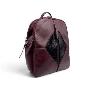 Rucsac damă din piele naturală Dolce Sorbet 21121-016 – bordo cu inserție decorativă neagră, 35 × 25 × 12 cm