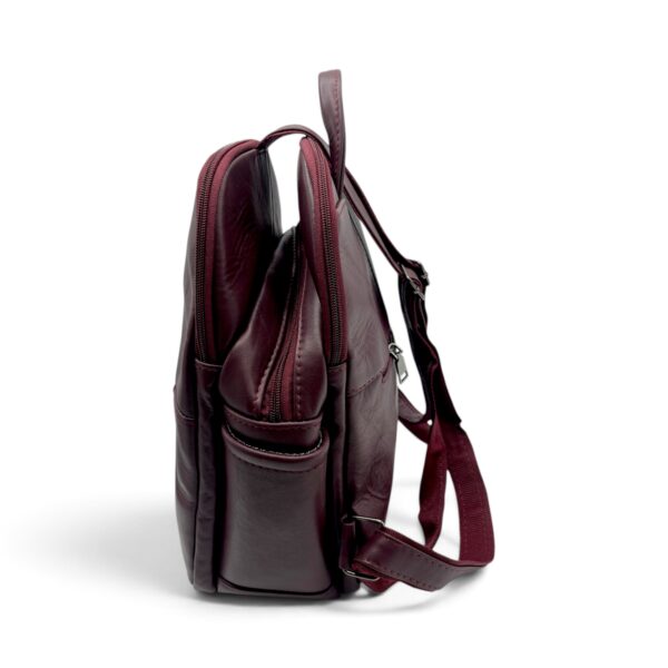 Rucsac damă din piele naturală Dolce Sorbet 21121-016 – bordo cu inserție decorativă neagră, 35 × 25 × 12 cm