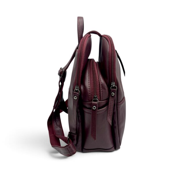 Rucsac damă din piele naturală Dolce Sorbet 21121-016 – bordo cu inserție decorativă neagră, 35 × 25 × 12 cm