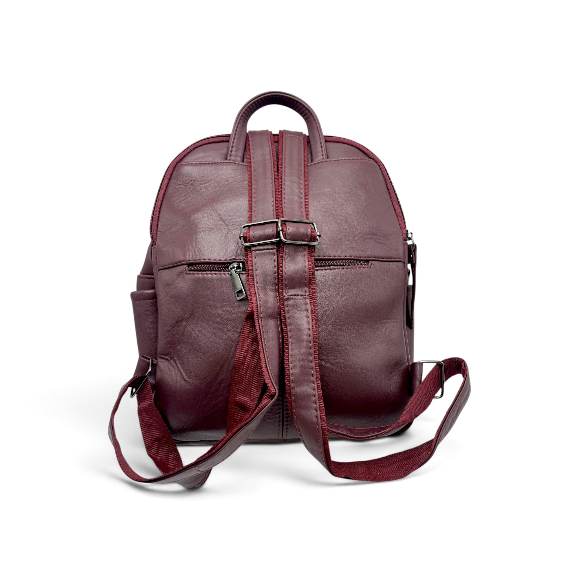 Rucsac damă din piele naturală Dolce Sorbet 21121-016 – bordo cu inserție decorativă neagră, 35 × 25 × 12 cm