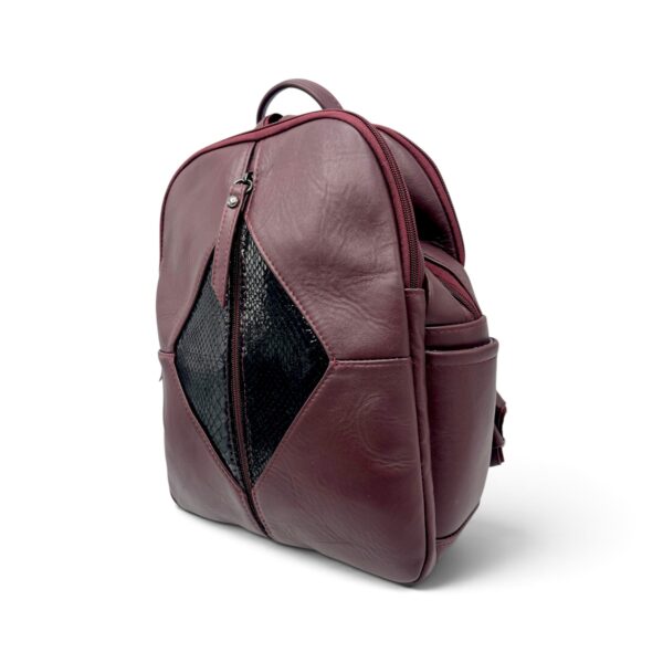 Rucsac damă din piele naturală Dolce Sorbet 21121-016 – bordo cu inserție decorativă neagră, 35 × 25 × 12 cm