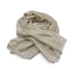 Eșarfă damă Golden Spark S166-10 Ivory – mătase și vâscoză cu particule aurii, 60×175 cm, Cutie Cadou