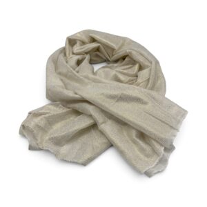Eșarfă damă Golden Spark S166-10 Ivory – mătase și vâscoză cu particule aurii, 60×175 cm, Cutie Cadou