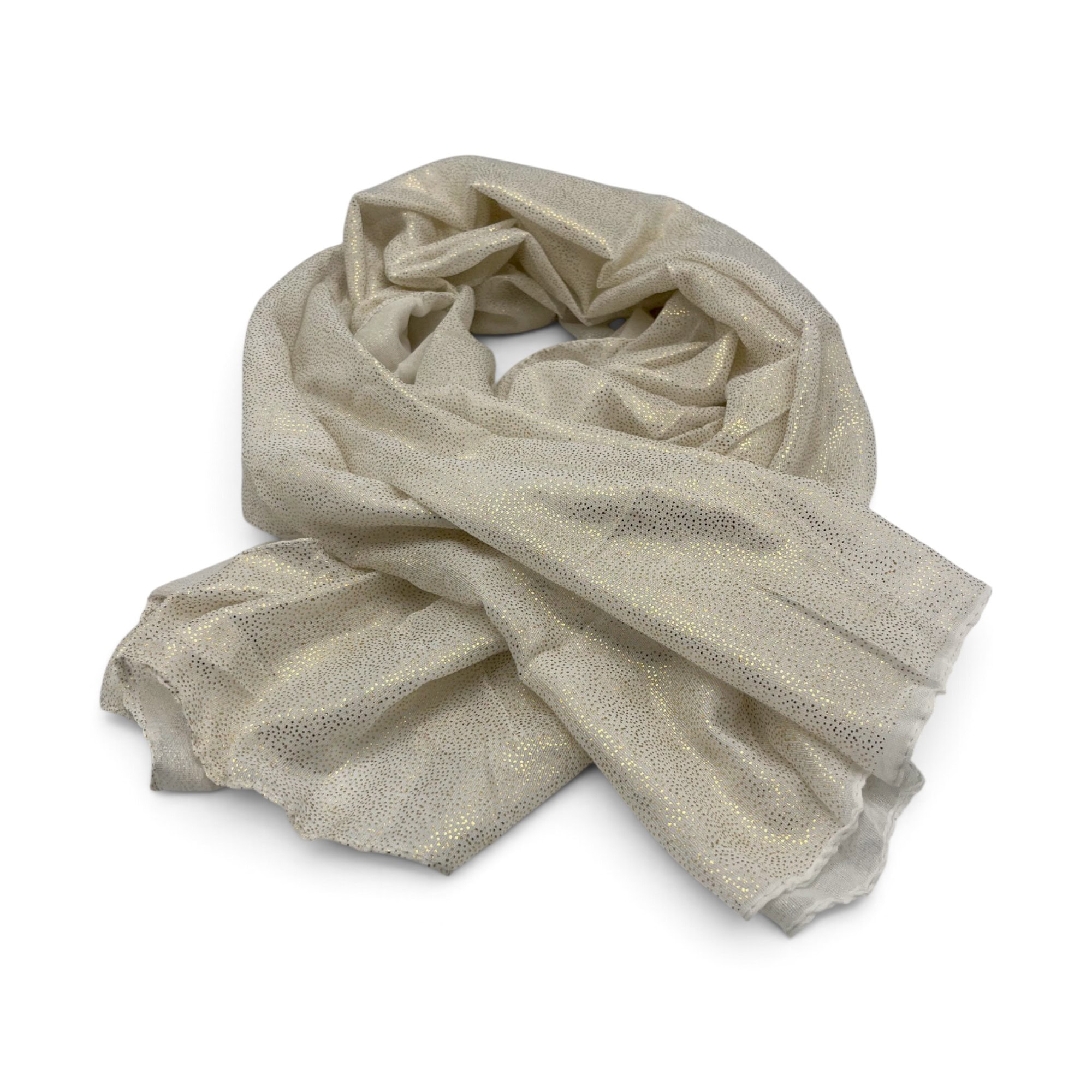 Eșarfă damă Golden Spark S166-10 Ivory – mătase și vâscoză cu particule aurii, 60×175 cm, Cutie Cadou