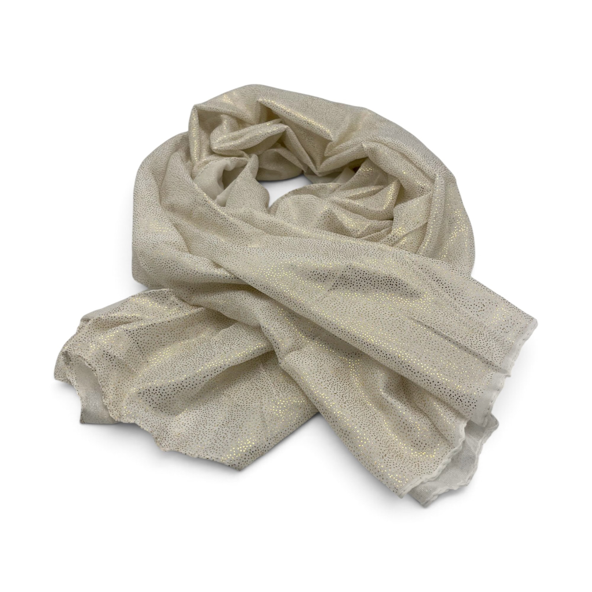 Eșarfă damă Golden Spark S166-10 Ivory – mătase și vâscoză cu particule aurii, 60×175 cm, Cutie Cadou