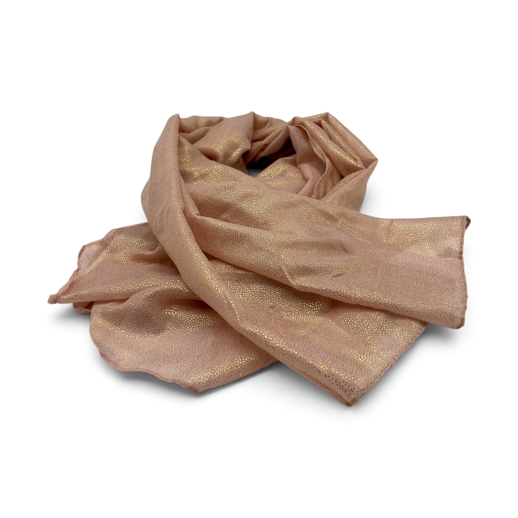 Eșarfă damă Golden Spark S166-4 Roz Pudrat – mătase și vâscoză cu particule aurii, 60×175 cm, Cutie Cadou