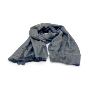 Eșarfă damă Golden Spark S166-5 Albastru Denim – mătase și vâscoză cu particule aurii, 60×175 cm, Cutie Cadou