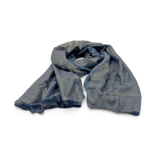 Eșarfă damă Golden Spark S166-5 Albastru Denim – mătase și vâscoză cu particule aurii, 60×175 cm, Cutie Cadou