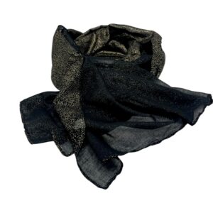 Eșarfă damă Golden Spark S166-6 Negru – mătase și vâscoză cu particule aurii, 60×175 cm, Cutie Cadou