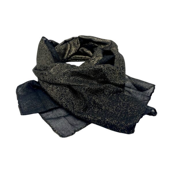 Eșarfă damă Golden Spark S166-6 Negru – mătase și vâscoză cu particule aurii, 60×175 cm, Cutie Cadou
