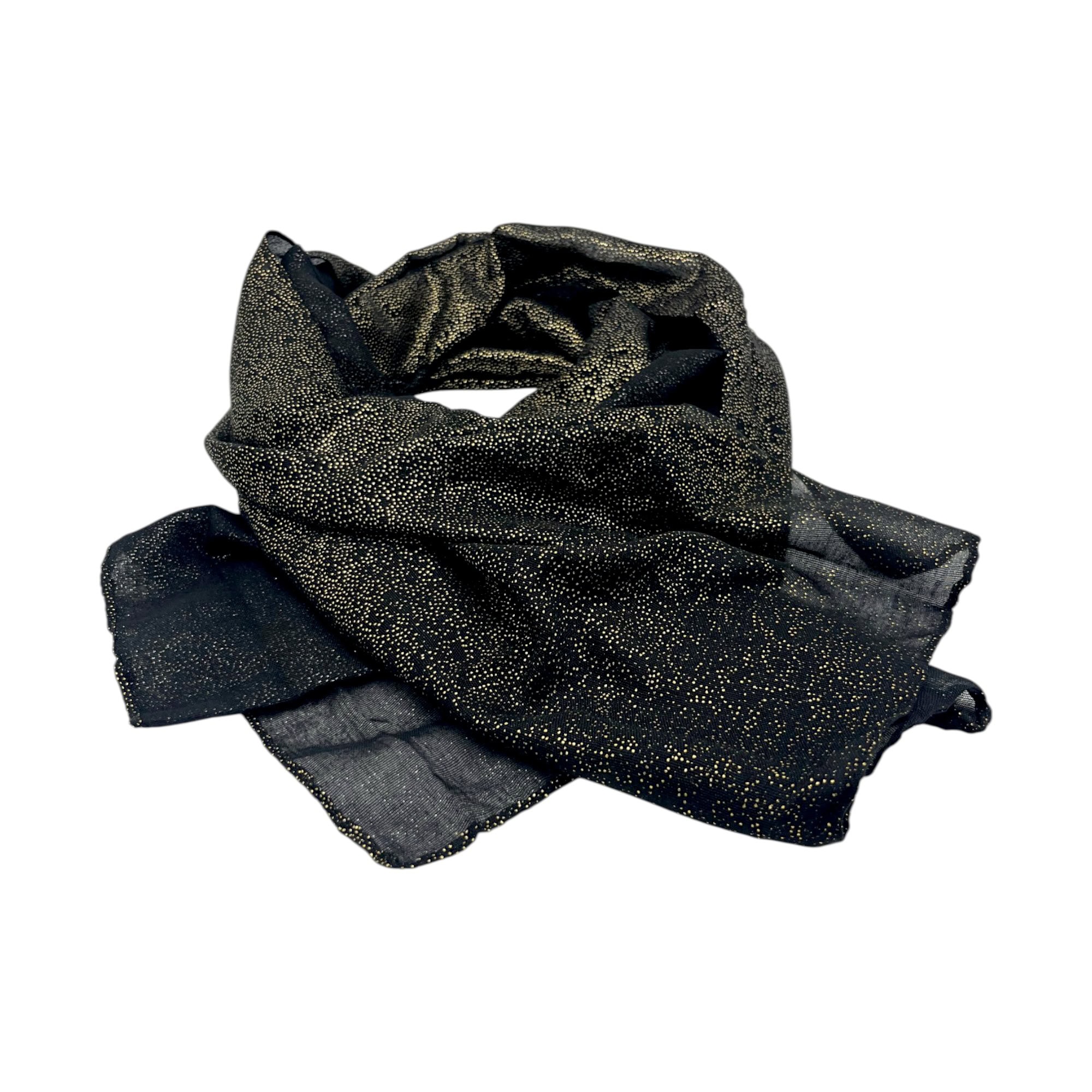 Eșarfă damă Golden Spark S166-6 Negru – mătase și vâscoză cu particule aurii, 60×175 cm, Cutie Cadou