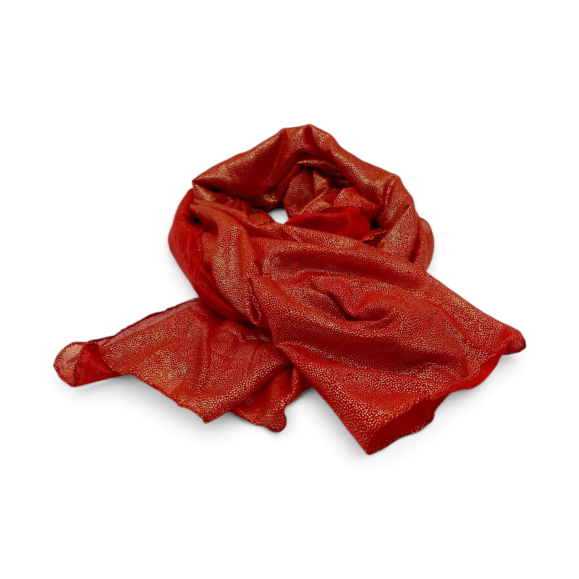 Eșarfă damă Golden Spark S166-7 Roșu – mătase și vâscoză cu particule aurii, 60×175 cm, Cutie Cadou