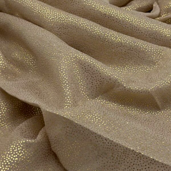 Eșarfă damă Golden Spark S166-8 Bej Champagne – mătase și vâscoză cu particule aurii, 60×175 cm, Cutie Cadou
