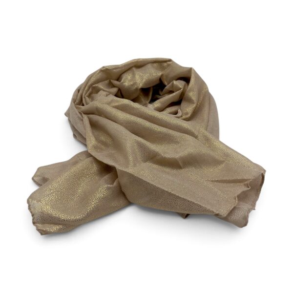 Eșarfă damă Golden Spark S166-8 Bej Champagne – mătase și vâscoză cu particule aurii, 60×175 cm, Cutie Cadou