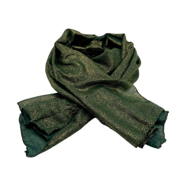 Eșarfă damă Golden Spark S166-9 Verde Smarald – mătase și vâscoză cu particule aurii, 60×175 cm, Cutie Cadou