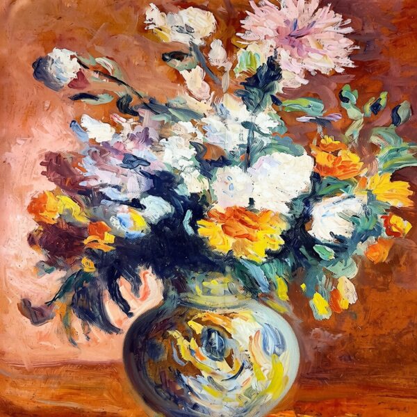Eșarfă damă pătrată Artistic Floral Bouquet 2024-05#9 – 70×70 cm, 50% Mătase & 50% Vîscoză, Cutie Cadou