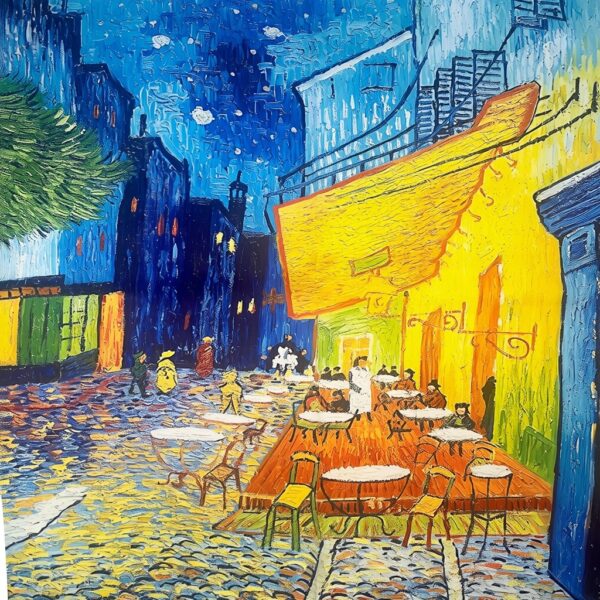 Eșarfă damă pătrată Artistic Night Café 2024-05#8 – 70×70 cm, 50% Mătase & 50% Vîscoză, Cutie Cadou