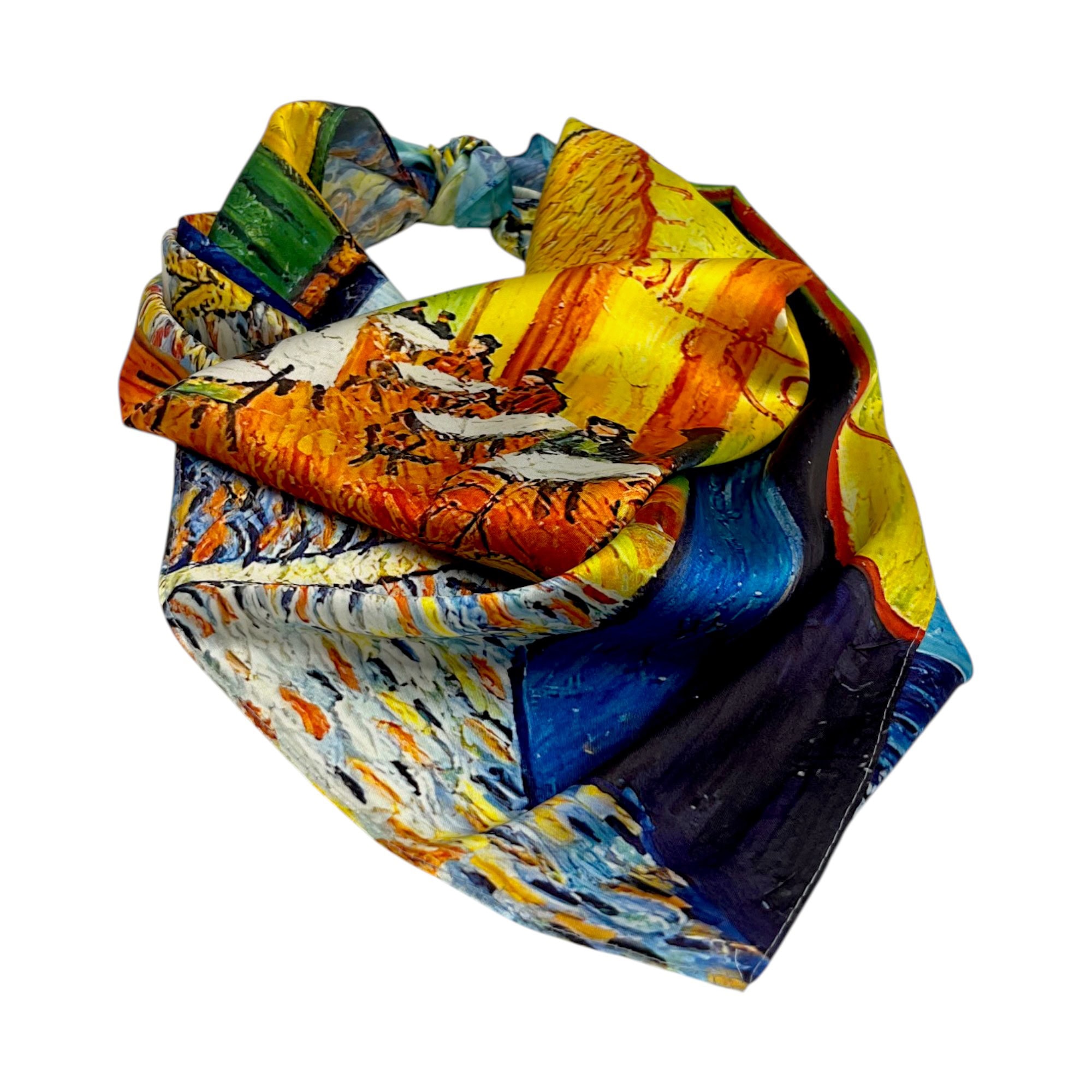 Eșarfă damă pătrată Artistic Night Café 2024-05#8 – 70×70 cm, 50% Mătase & 50% Vîscoză, Cutie Cadou