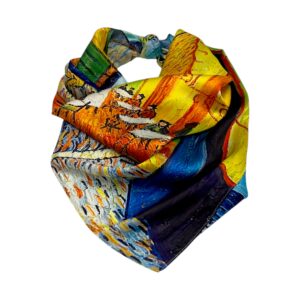 Eșarfă damă pătrată Artistic Night Café 2024-05#8 – 70×70 cm, 50% Mătase & 50% Vîscoză, Cutie Cadou