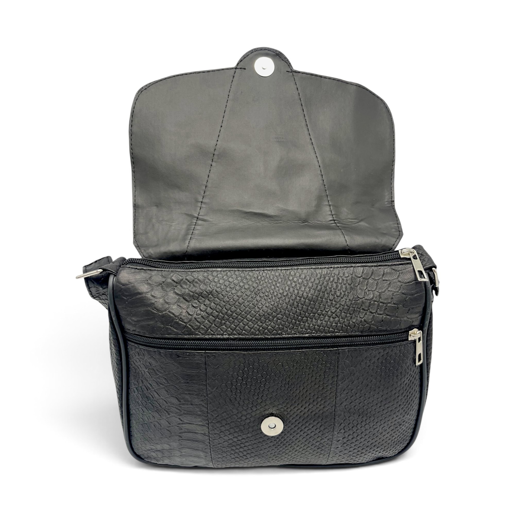 Geantă Damă Piele Naturală Lucia R45-LNX Neagră – Design Texturat, 27×21x8 cm