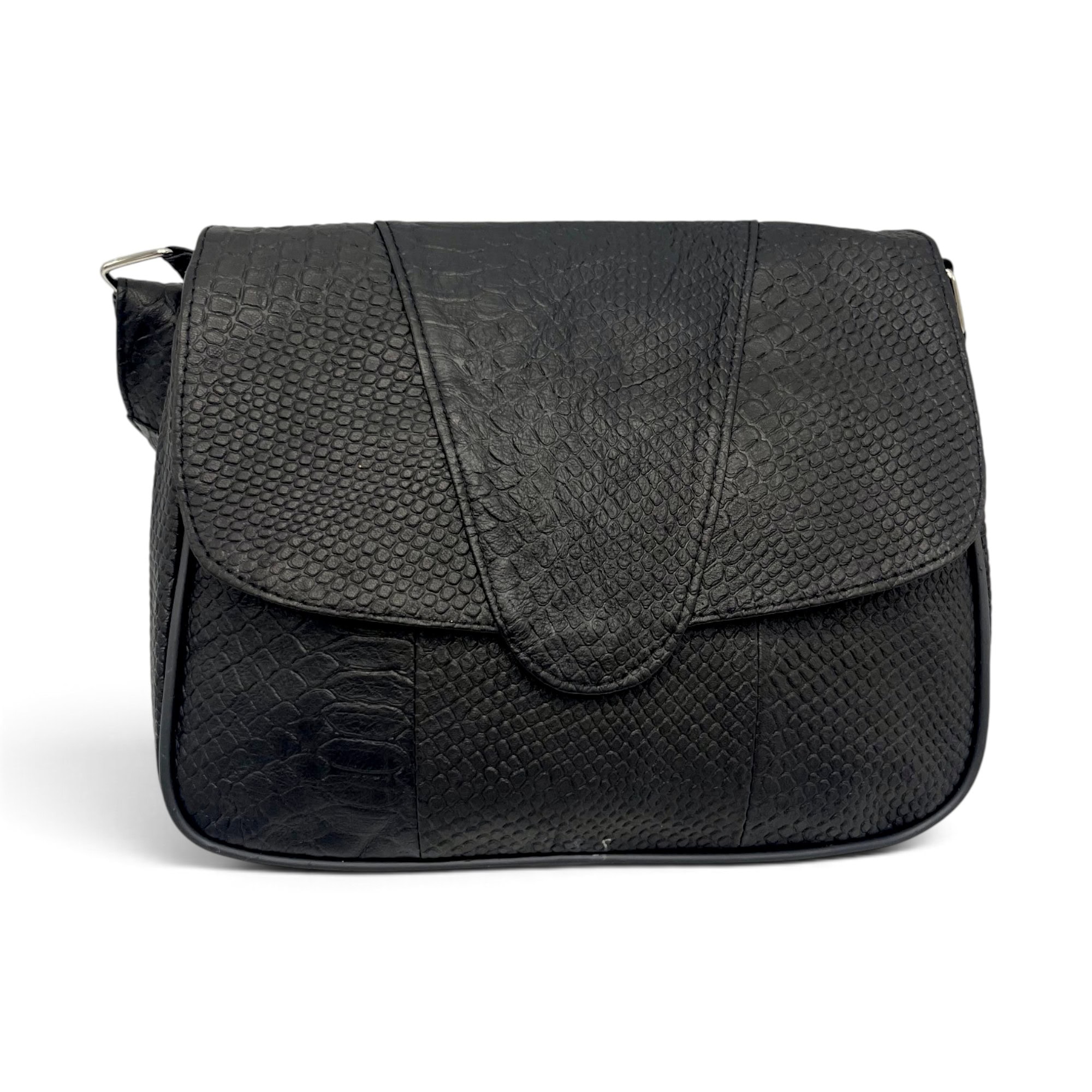 Geantă Damă Piele Naturală Lucia R45-LNX Neagră – Design Texturat, 27×21x8 cm
