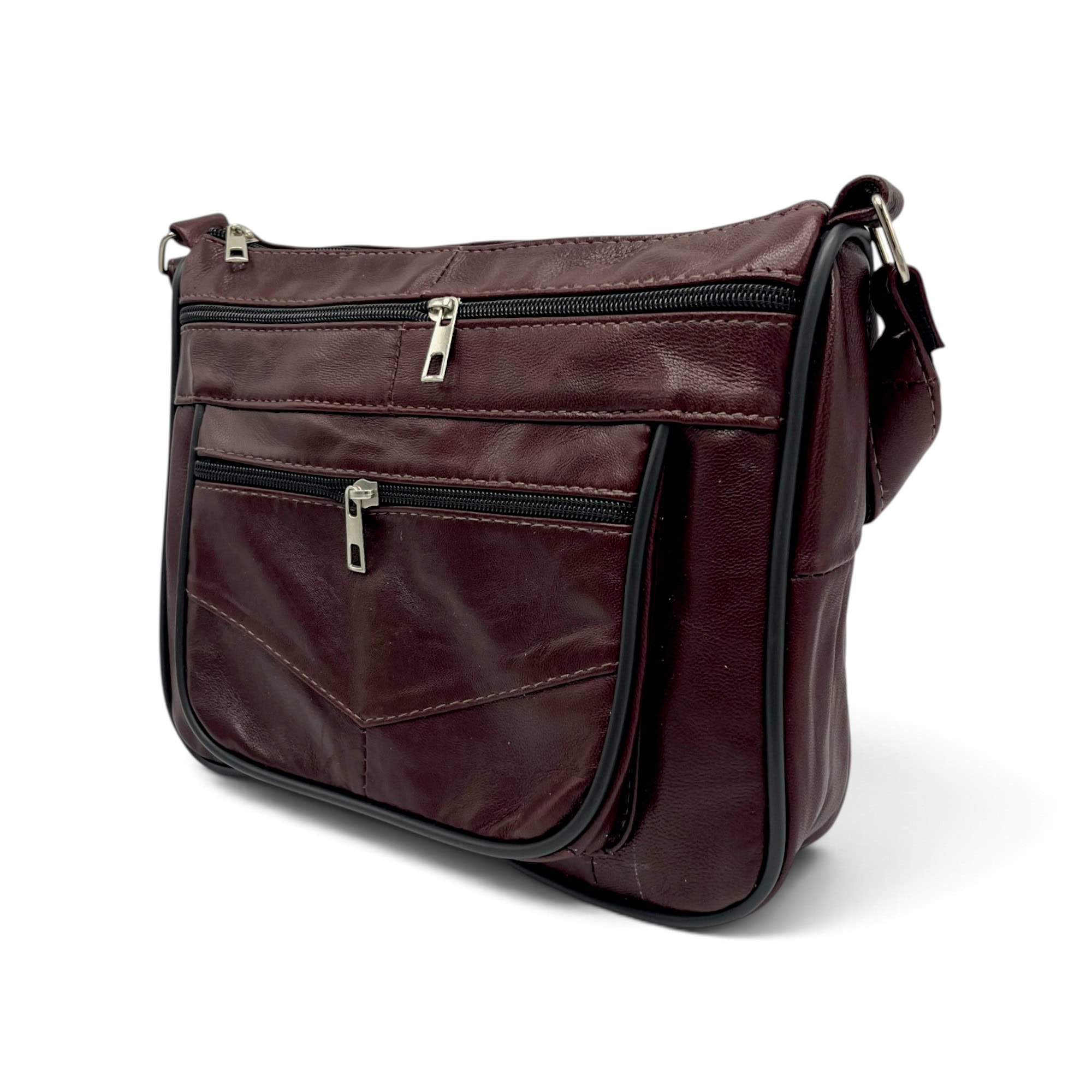 Geantă Damă Piele Naturală R45-JM44 Bordo – Compartimentare Practică, 27 × 22 × 8 cm
