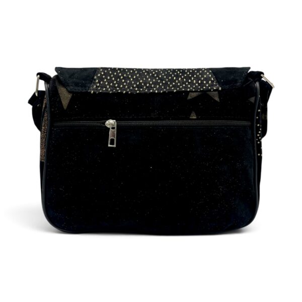 Geantă Damă Unicat Lucia R45-L9 – Piele Naturală Neagră cu Accente Aurii, 27×21x8 cm