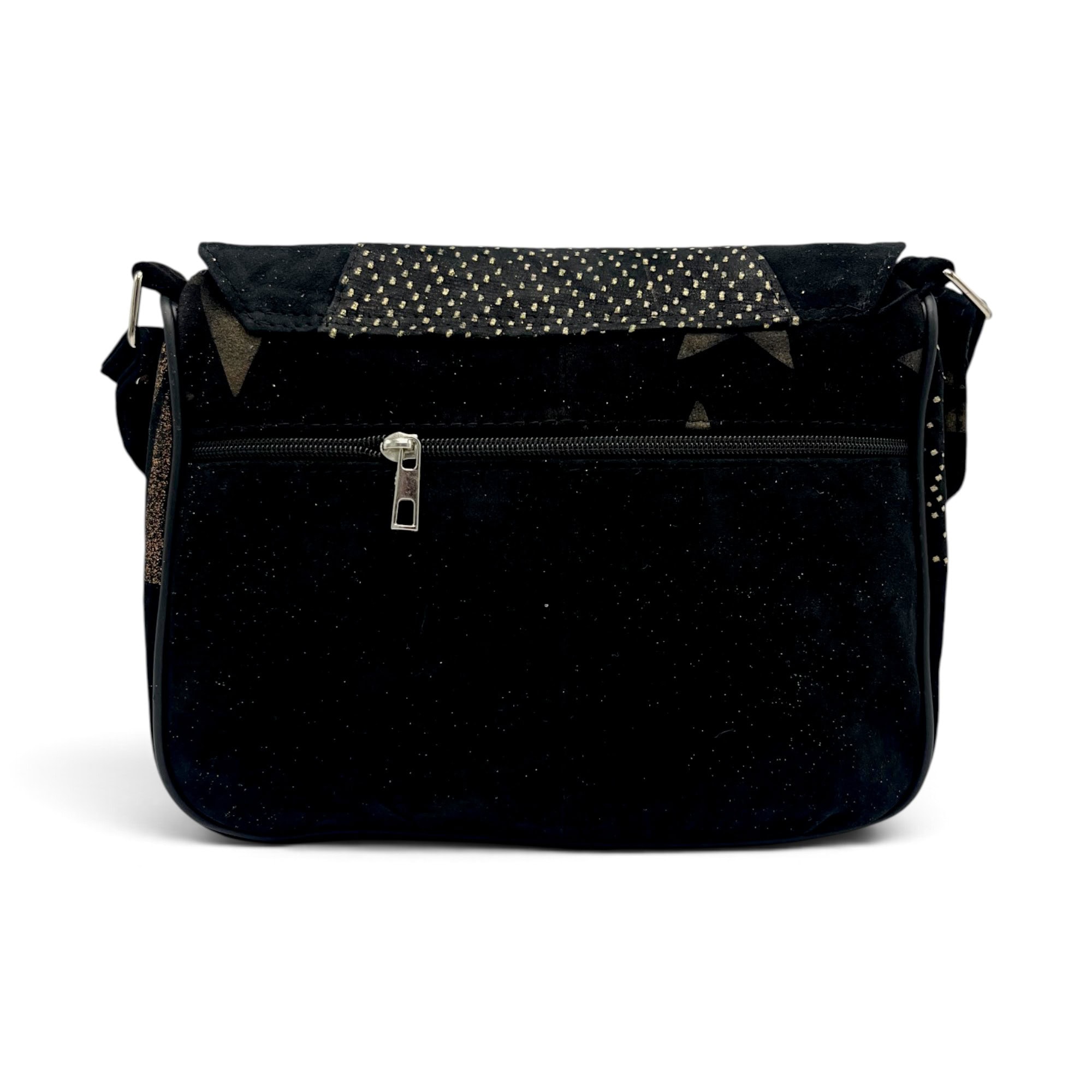 Geantă Damă Unicat Lucia R45-L9 – Piele Naturală Neagră cu Accente Aurii, 27×21x8 cm