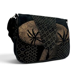 Geantă Damă Unicat Lucia R45-L9 – Piele Naturală Neagră cu Accente Aurii, 27×21x8 cm