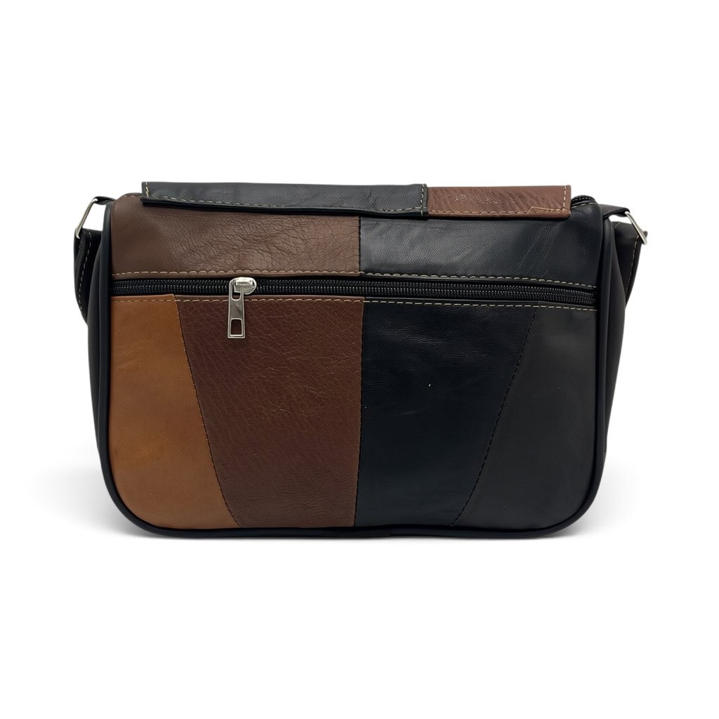 Geantă Damă Unicat Lucia R45X-41 – Piele Naturală Patchwork Negru, Maro și Bordo