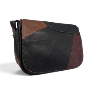 Geantă Damă Unicat Lucia R45X-41 – Piele Naturală Patchwork Negru, Maro și Bordo
