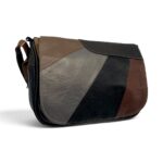 Geantă Damă Unicat Lucia R45X-42 – Piele Naturală Patchwork Negru, Gri, Taupe și Maro