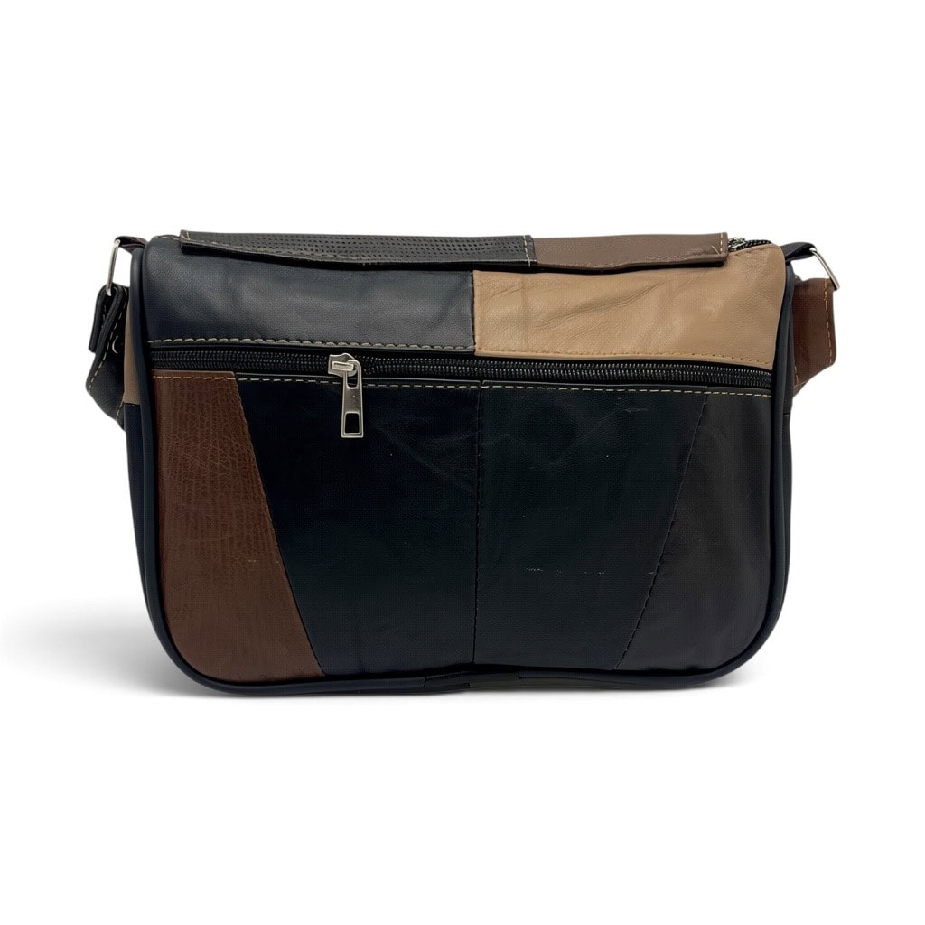 Geantă Damă Unicat Lucia R45X-42 – Piele Naturală Patchwork Negru, Gri, Taupe și Maro